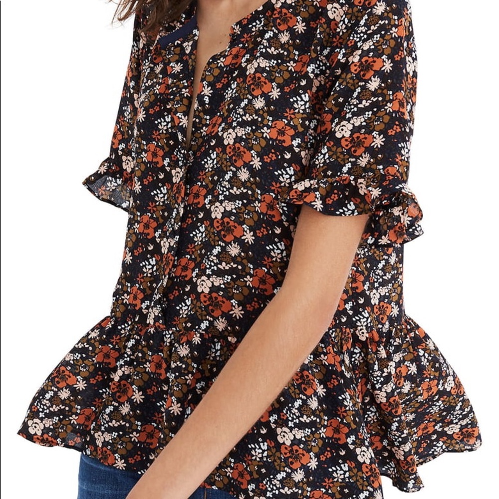 Madewell Silk Studio Ruffle Hem Blouse Size XS